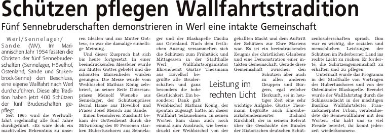 Bericht des WV �ber die Marienwallfahrt der 5 Sennebruderschaften nach Werl am 09.10.2005